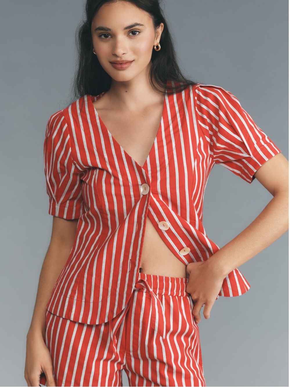 Damson Madder Shell Linen Blend Puff-Sleeve Blouse